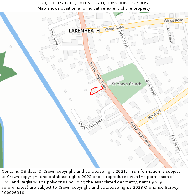 70, HIGH STREET, LAKENHEATH, BRANDON, IP27 9DS: Location map and indicative extent of plot