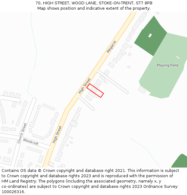 70, HIGH STREET, WOOD LANE, STOKE-ON-TRENT, ST7 8PB: Location map and indicative extent of plot