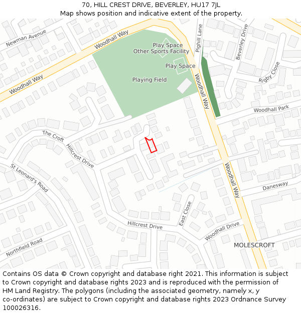 70, HILL CREST DRIVE, BEVERLEY, HU17 7JL: Location map and indicative extent of plot