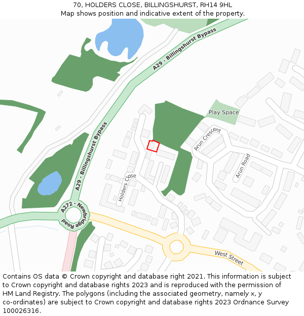 70, HOLDERS CLOSE, BILLINGSHURST, RH14 9HL: Location map and indicative extent of plot