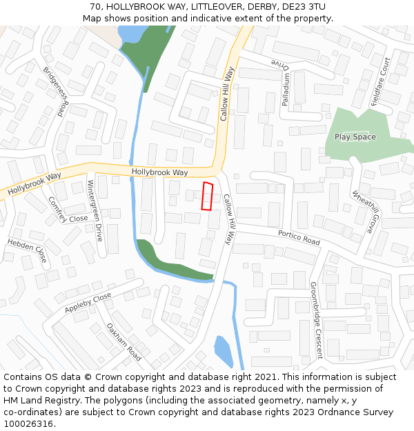 70, HOLLYBROOK WAY, LITTLEOVER, DERBY, DE23 3TU: Location map and indicative extent of plot