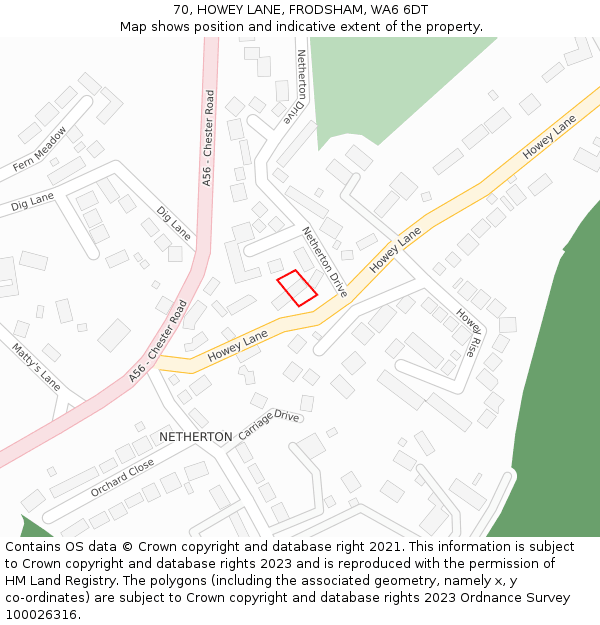 70, HOWEY LANE, FRODSHAM, WA6 6DT: Location map and indicative extent of plot