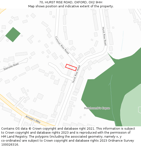 70, HURST RISE ROAD, OXFORD, OX2 9HH: Location map and indicative extent of plot