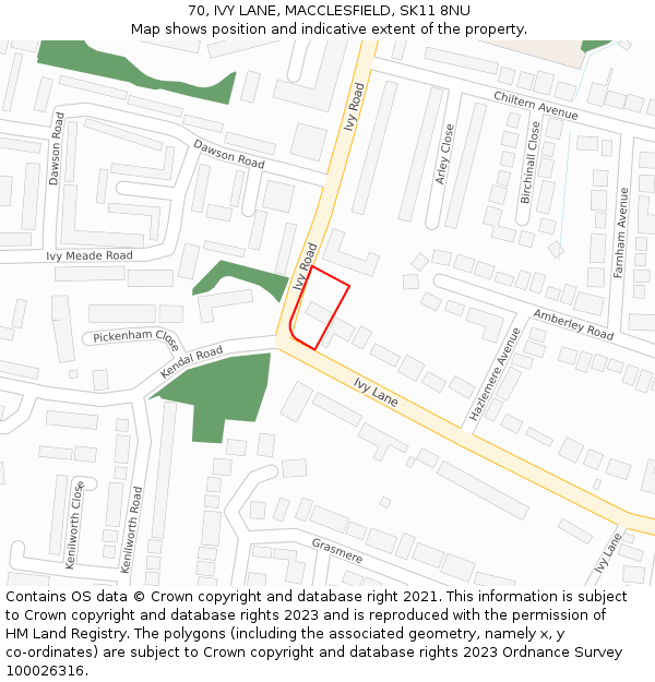 70, IVY LANE, MACCLESFIELD, SK11 8NU: Location map and indicative extent of plot