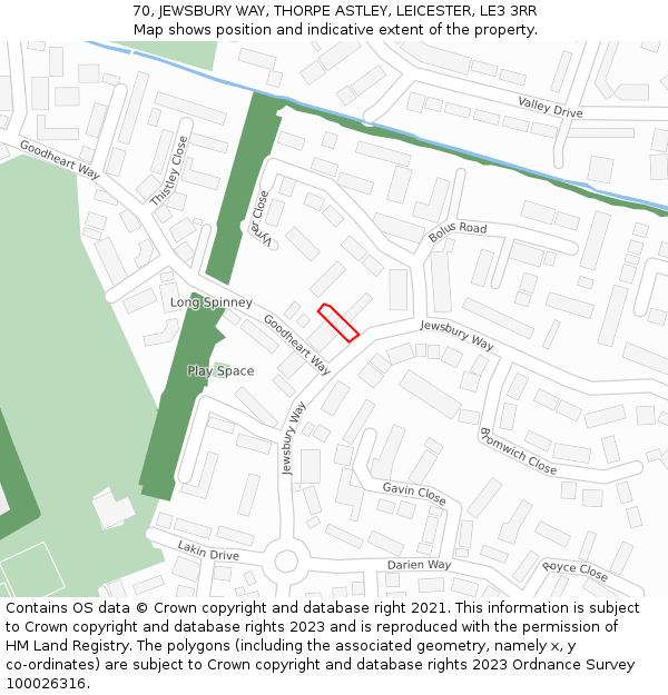 70, JEWSBURY WAY, THORPE ASTLEY, LEICESTER, LE3 3RR: Location map and indicative extent of plot