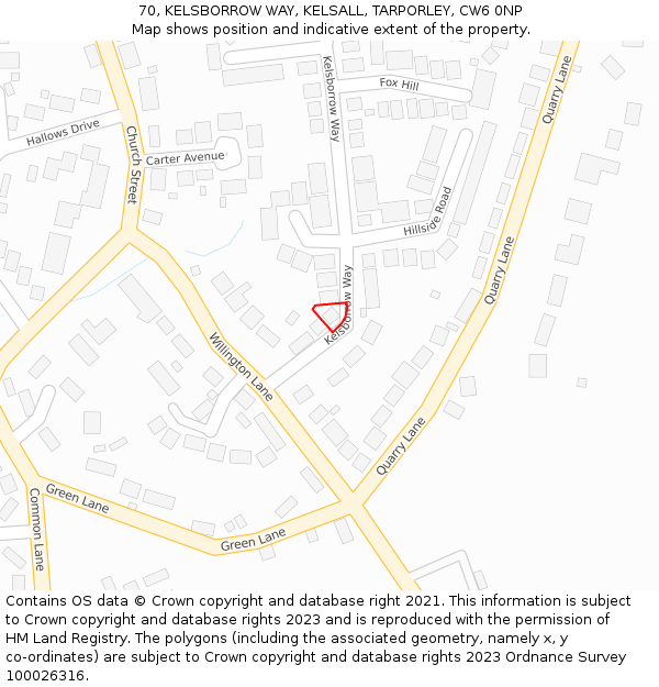 70, KELSBORROW WAY, KELSALL, TARPORLEY, CW6 0NP: Location map and indicative extent of plot