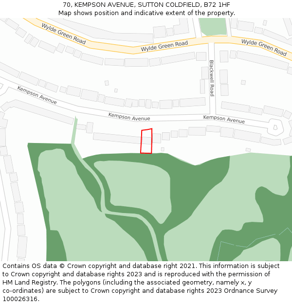70, KEMPSON AVENUE, SUTTON COLDFIELD, B72 1HF: Location map and indicative extent of plot