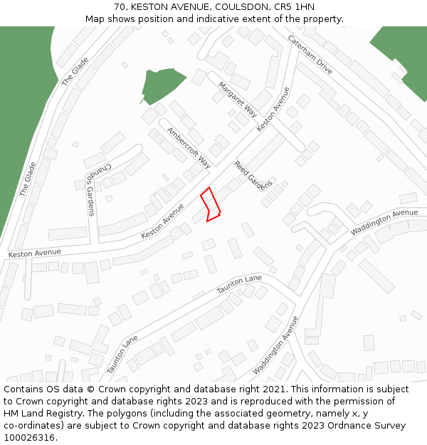 70, KESTON AVENUE, COULSDON, CR5 1HN: Location map and indicative extent of plot