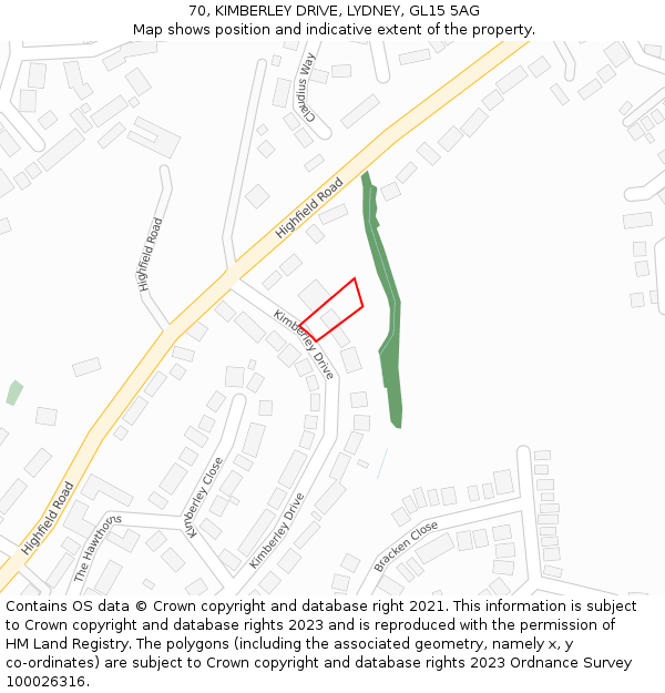 70, KIMBERLEY DRIVE, LYDNEY, GL15 5AG: Location map and indicative extent of plot