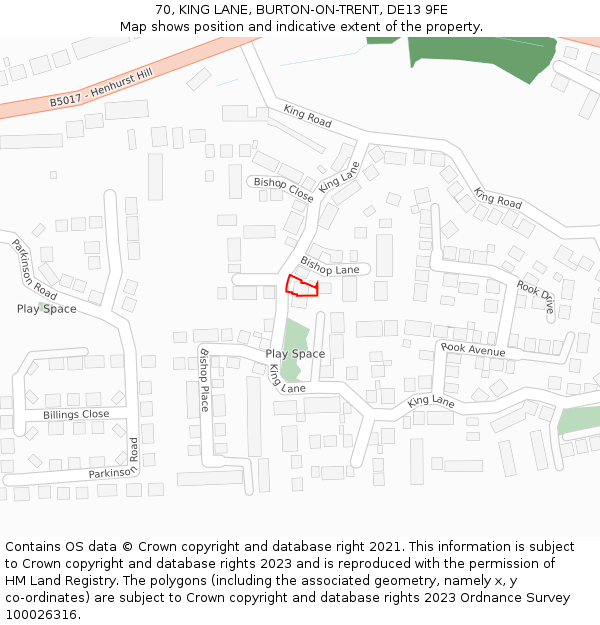 70, KING LANE, BURTON-ON-TRENT, DE13 9FE: Location map and indicative extent of plot