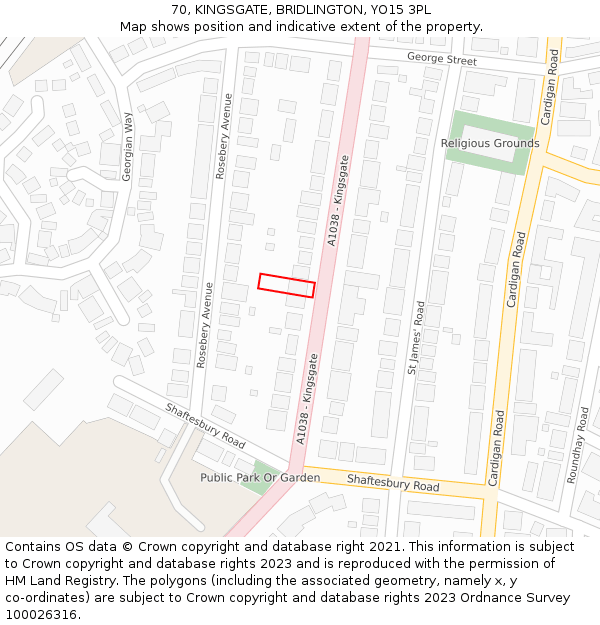 70, KINGSGATE, BRIDLINGTON, YO15 3PL: Location map and indicative extent of plot