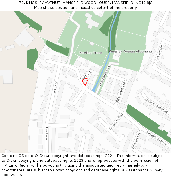 70, KINGSLEY AVENUE, MANSFIELD WOODHOUSE, MANSFIELD, NG19 8JG: Location map and indicative extent of plot