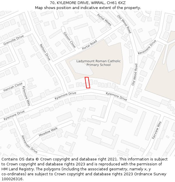 70, KYLEMORE DRIVE, WIRRAL, CH61 6XZ: Location map and indicative extent of plot