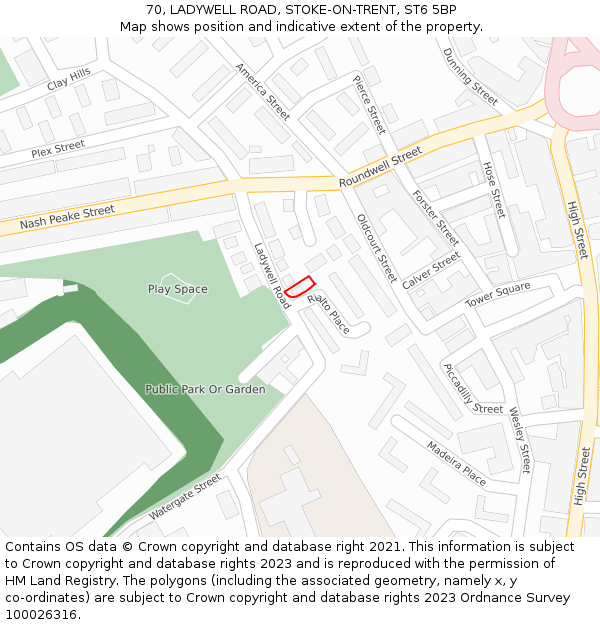 70, LADYWELL ROAD, STOKE-ON-TRENT, ST6 5BP: Location map and indicative extent of plot