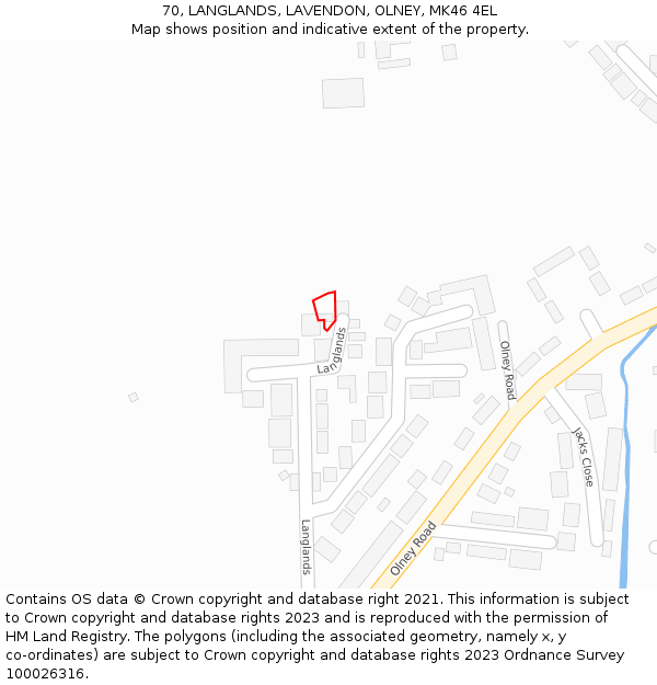 70, LANGLANDS, LAVENDON, OLNEY, MK46 4EL: Location map and indicative extent of plot