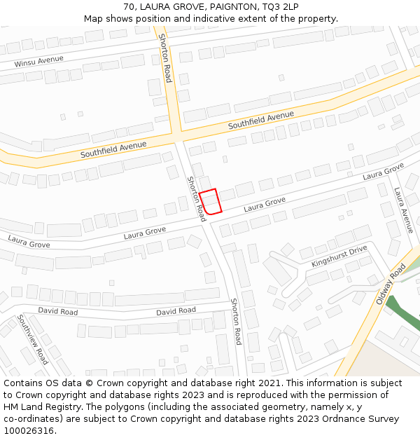 70, LAURA GROVE, PAIGNTON, TQ3 2LP: Location map and indicative extent of plot