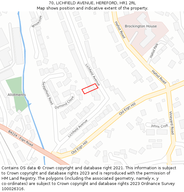 70, LICHFIELD AVENUE, HEREFORD, HR1 2RL: Location map and indicative extent of plot