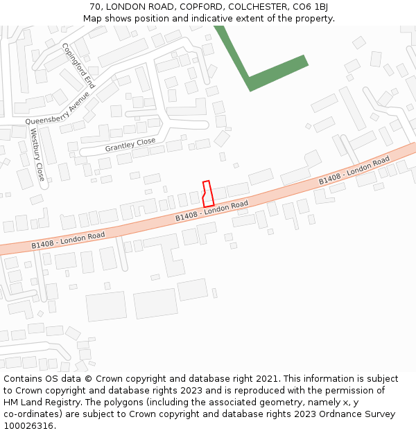 70, LONDON ROAD, COPFORD, COLCHESTER, CO6 1BJ: Location map and indicative extent of plot