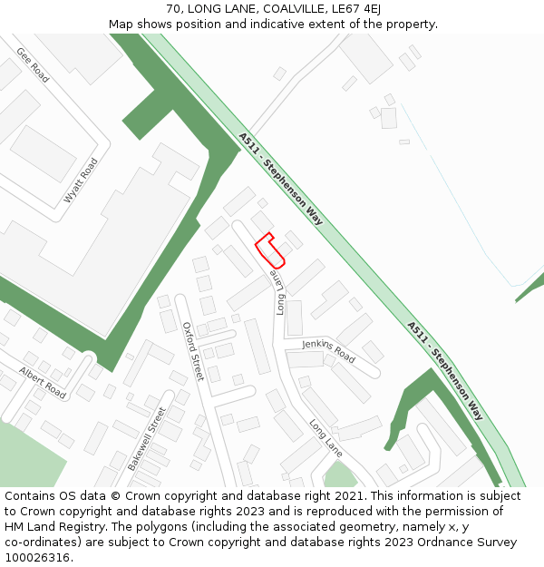 70, LONG LANE, COALVILLE, LE67 4EJ: Location map and indicative extent of plot