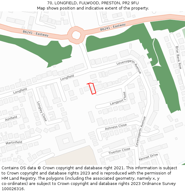 70, LONGFIELD, FULWOOD, PRESTON, PR2 9FU: Location map and indicative extent of plot