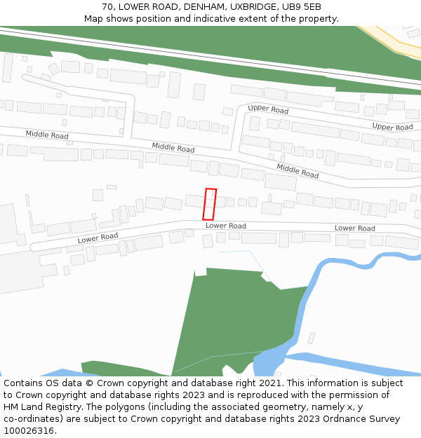 70, LOWER ROAD, DENHAM, UXBRIDGE, UB9 5EB: Location map and indicative extent of plot