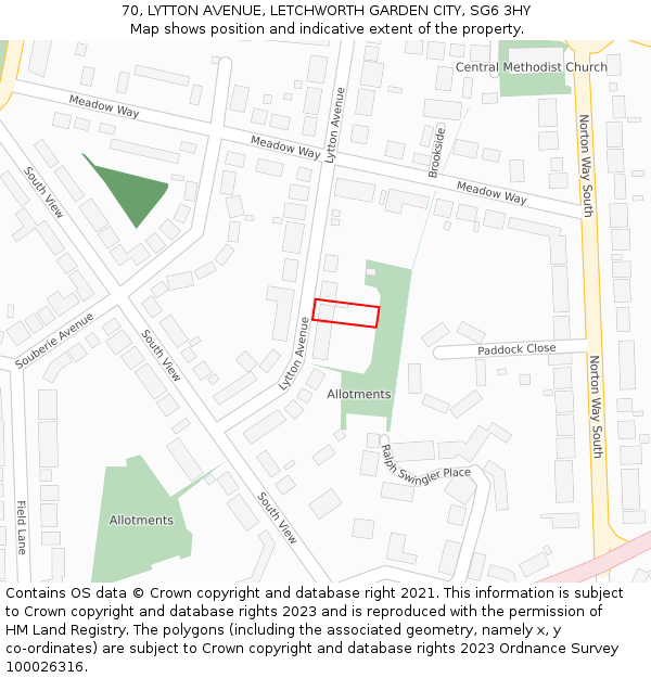 70, LYTTON AVENUE, LETCHWORTH GARDEN CITY, SG6 3HY: Location map and indicative extent of plot