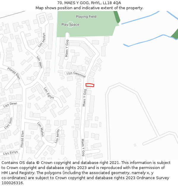 70, MAES Y GOG, RHYL, LL18 4QA: Location map and indicative extent of plot