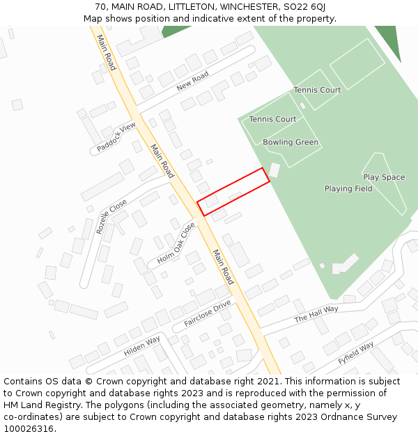 70, MAIN ROAD, LITTLETON, WINCHESTER, SO22 6QJ: Location map and indicative extent of plot