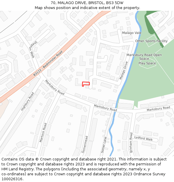 70, MALAGO DRIVE, BRISTOL, BS3 5DW: Location map and indicative extent of plot