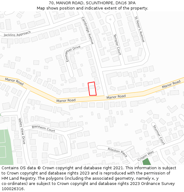 70, MANOR ROAD, SCUNTHORPE, DN16 3PA: Location map and indicative extent of plot
