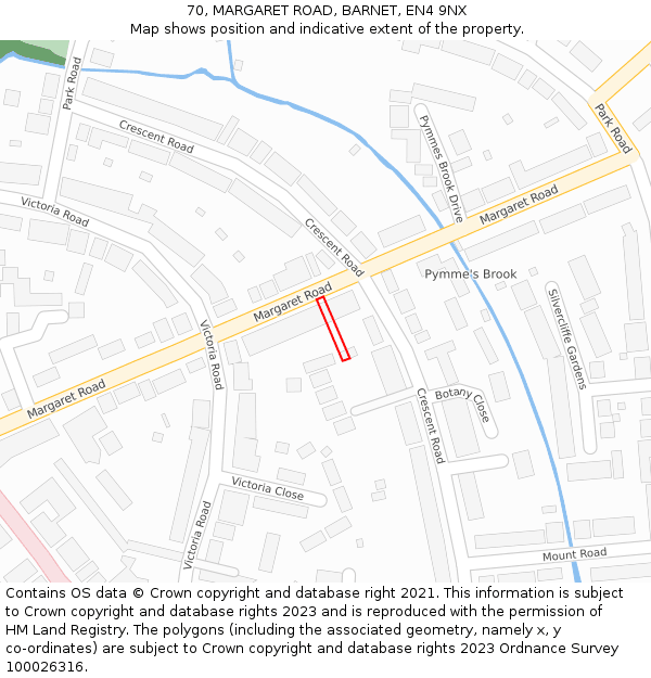 70, MARGARET ROAD, BARNET, EN4 9NX: Location map and indicative extent of plot