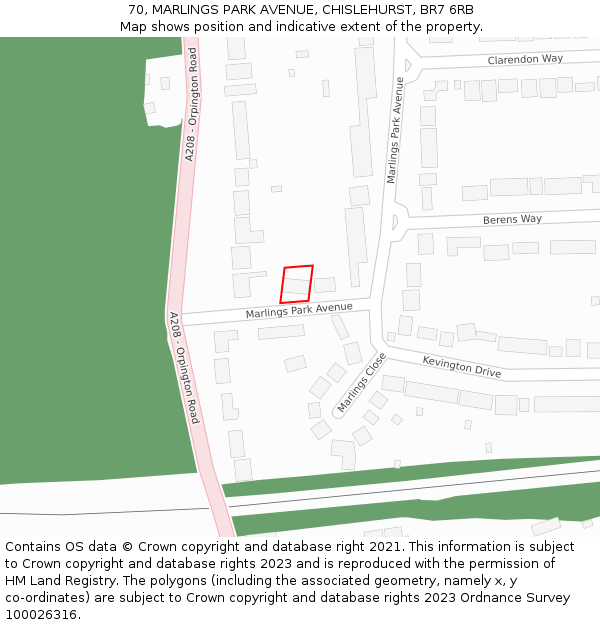 70, MARLINGS PARK AVENUE, CHISLEHURST, BR7 6RB: Location map and indicative extent of plot