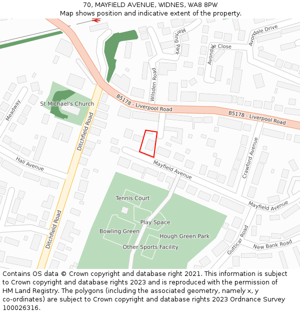 70, MAYFIELD AVENUE, WIDNES, WA8 8PW: Location map and indicative extent of plot