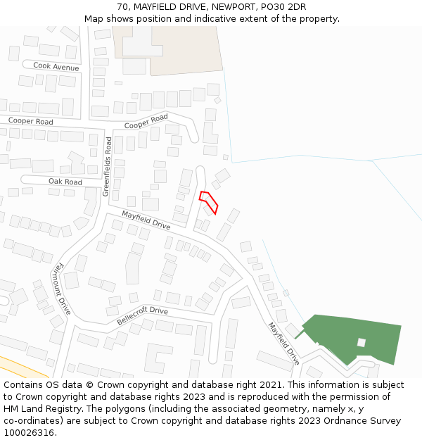 70, MAYFIELD DRIVE, NEWPORT, PO30 2DR: Location map and indicative extent of plot