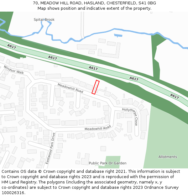 70, MEADOW HILL ROAD, HASLAND, CHESTERFIELD, S41 0BG: Location map and indicative extent of plot