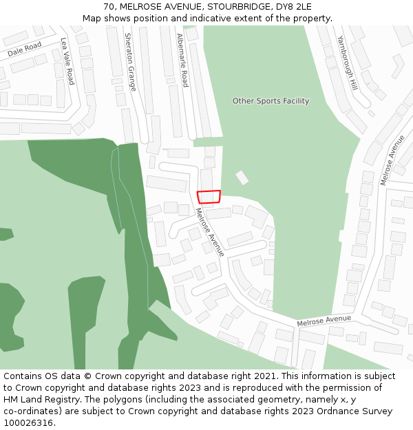 70, MELROSE AVENUE, STOURBRIDGE, DY8 2LE: Location map and indicative extent of plot