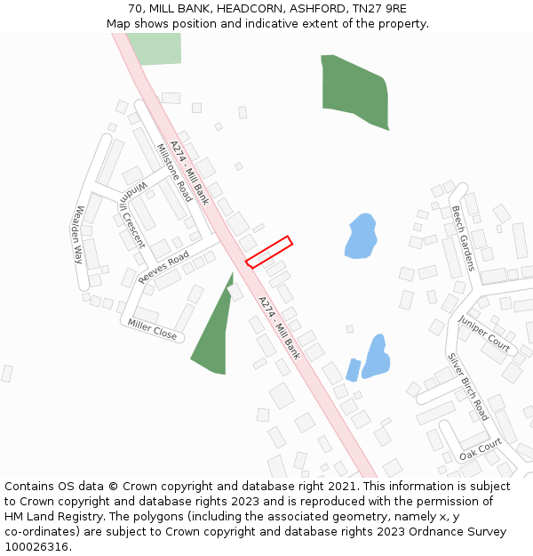 70, MILL BANK, HEADCORN, ASHFORD, TN27 9RE: Location map and indicative extent of plot
