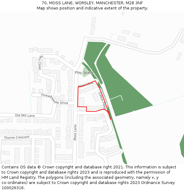 70, MOSS LANE, WORSLEY, MANCHESTER, M28 3NF: Location map and indicative extent of plot