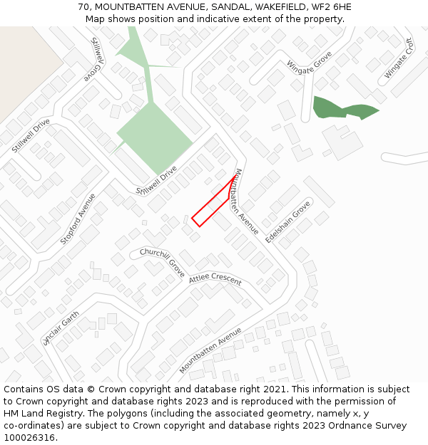 70, MOUNTBATTEN AVENUE, SANDAL, WAKEFIELD, WF2 6HE: Location map and indicative extent of plot