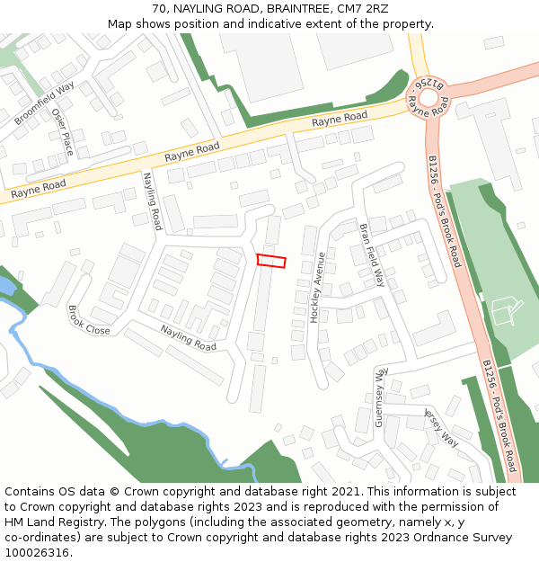 70, NAYLING ROAD, BRAINTREE, CM7 2RZ: Location map and indicative extent of plot