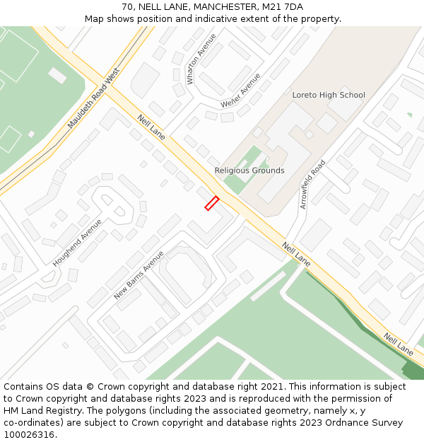 70, NELL LANE, MANCHESTER, M21 7DA: Location map and indicative extent of plot