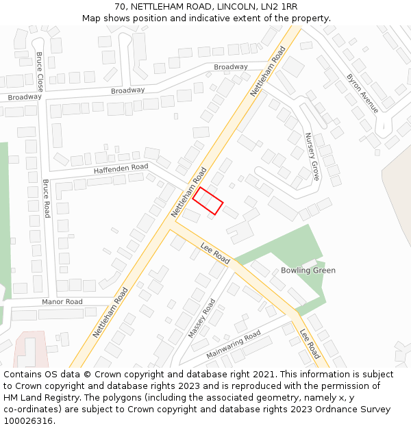 70, NETTLEHAM ROAD, LINCOLN, LN2 1RR: Location map and indicative extent of plot