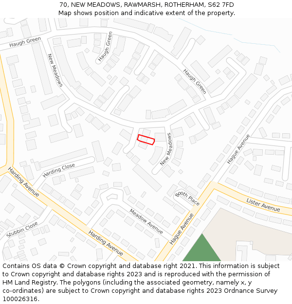 70, NEW MEADOWS, RAWMARSH, ROTHERHAM, S62 7FD: Location map and indicative extent of plot