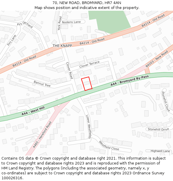 70, NEW ROAD, BROMYARD, HR7 4AN: Location map and indicative extent of plot