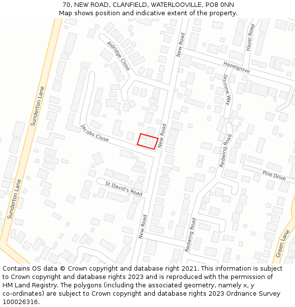 70, NEW ROAD, CLANFIELD, WATERLOOVILLE, PO8 0NN: Location map and indicative extent of plot