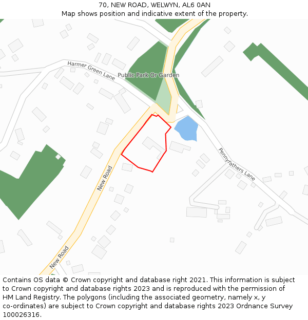 70, NEW ROAD, WELWYN, AL6 0AN: Location map and indicative extent of plot