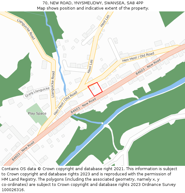70, NEW ROAD, YNYSMEUDWY, SWANSEA, SA8 4PP: Location map and indicative extent of plot