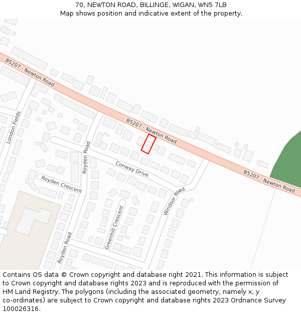 70, NEWTON ROAD, BILLINGE, WIGAN, WN5 7LB: Location map and indicative extent of plot