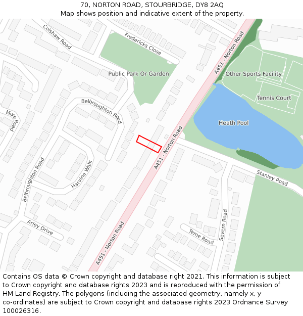 70, NORTON ROAD, STOURBRIDGE, DY8 2AQ: Location map and indicative extent of plot