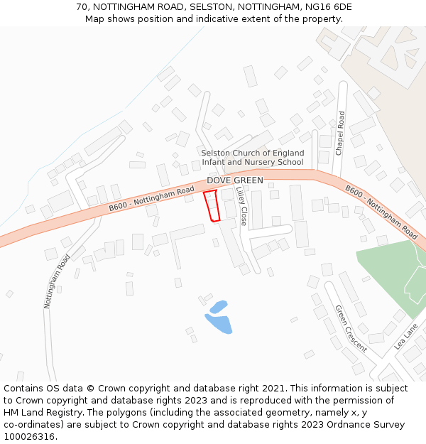 70, NOTTINGHAM ROAD, SELSTON, NOTTINGHAM, NG16 6DE: Location map and indicative extent of plot